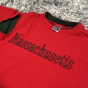 Size XL Vintage Sportswear Shirt Massachusetts Single Stitch Red Green Christmas